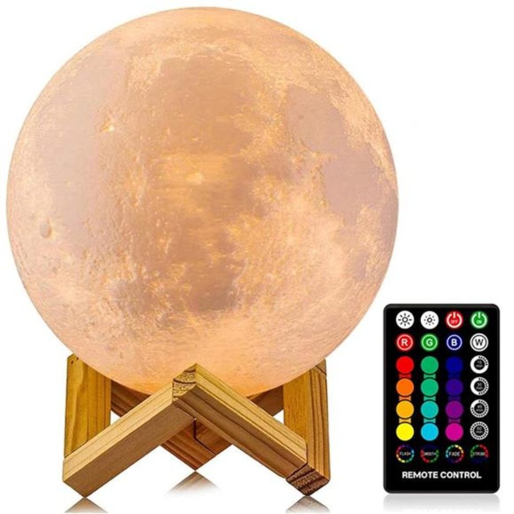 Moon Lamp, 16 Colors LED Night Light 3D Printing Moon Light with Stand & Remote